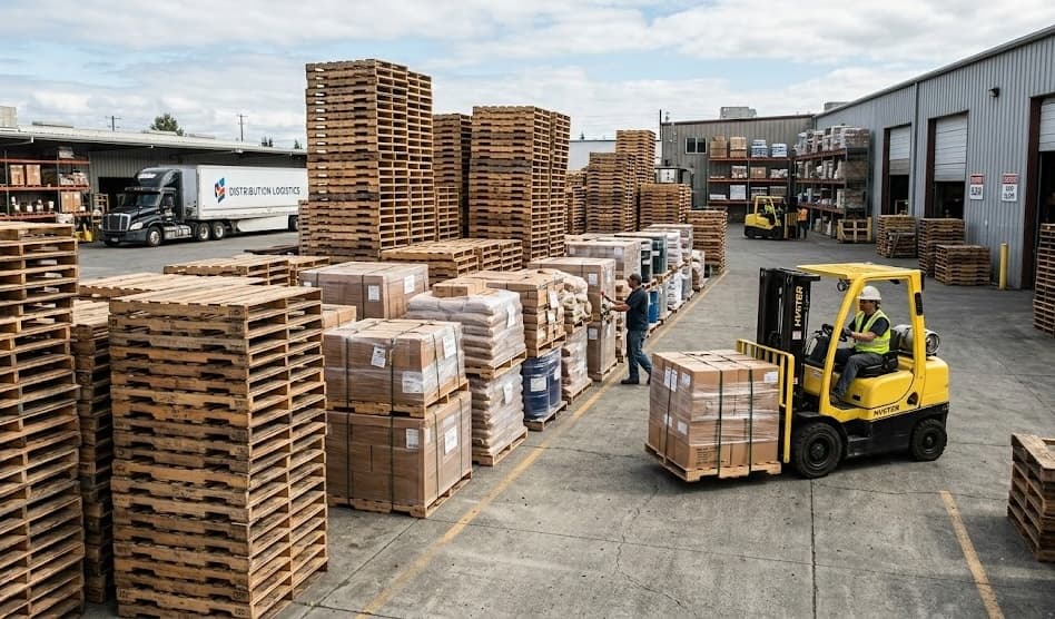 Forklift operations at the Bakersfield Pallet Co. loading dock